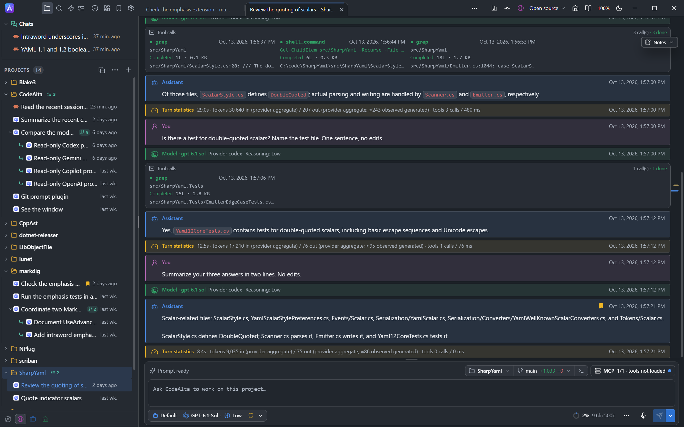 A session of CodeAlta Desktop with a filled bookmark on a message and the rail of marks at the right edge of its timeline