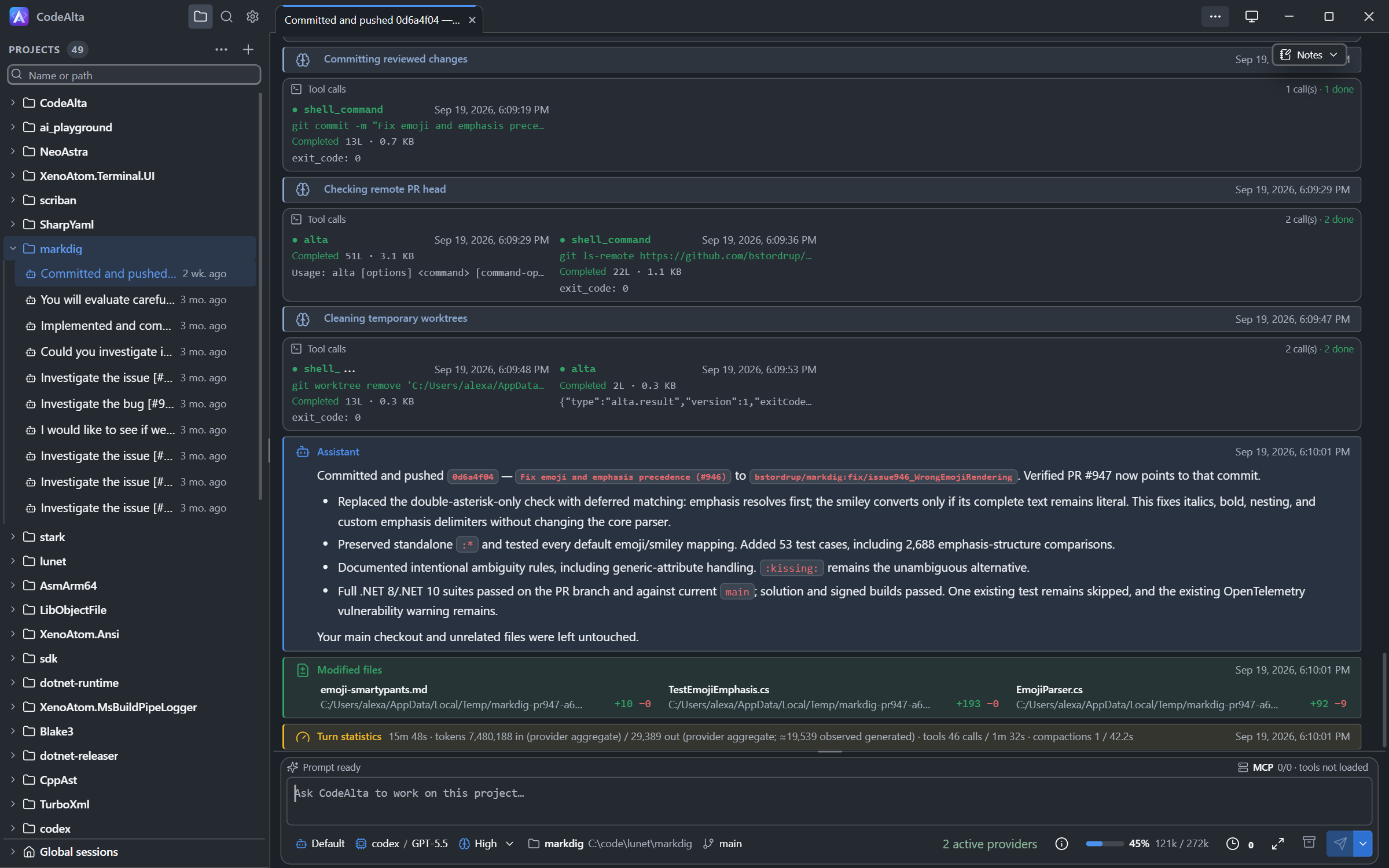 CodeAlta main workspace in CodeAlta Desktop