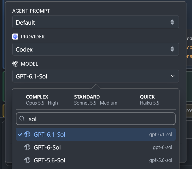The model list of the picker of CodeAlta Desktop filtered by a search box