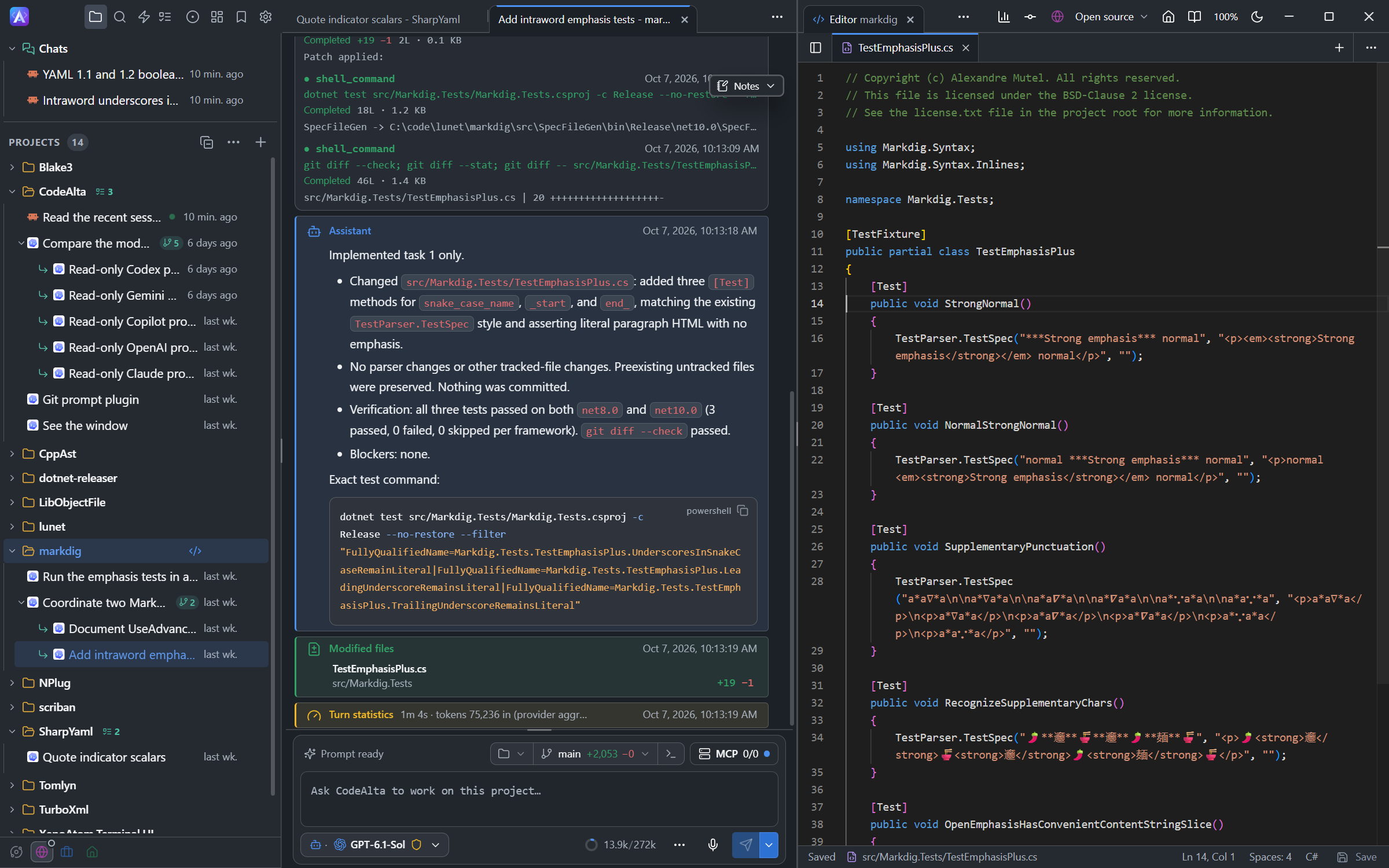 CodeAlta Desktop in the dark theme