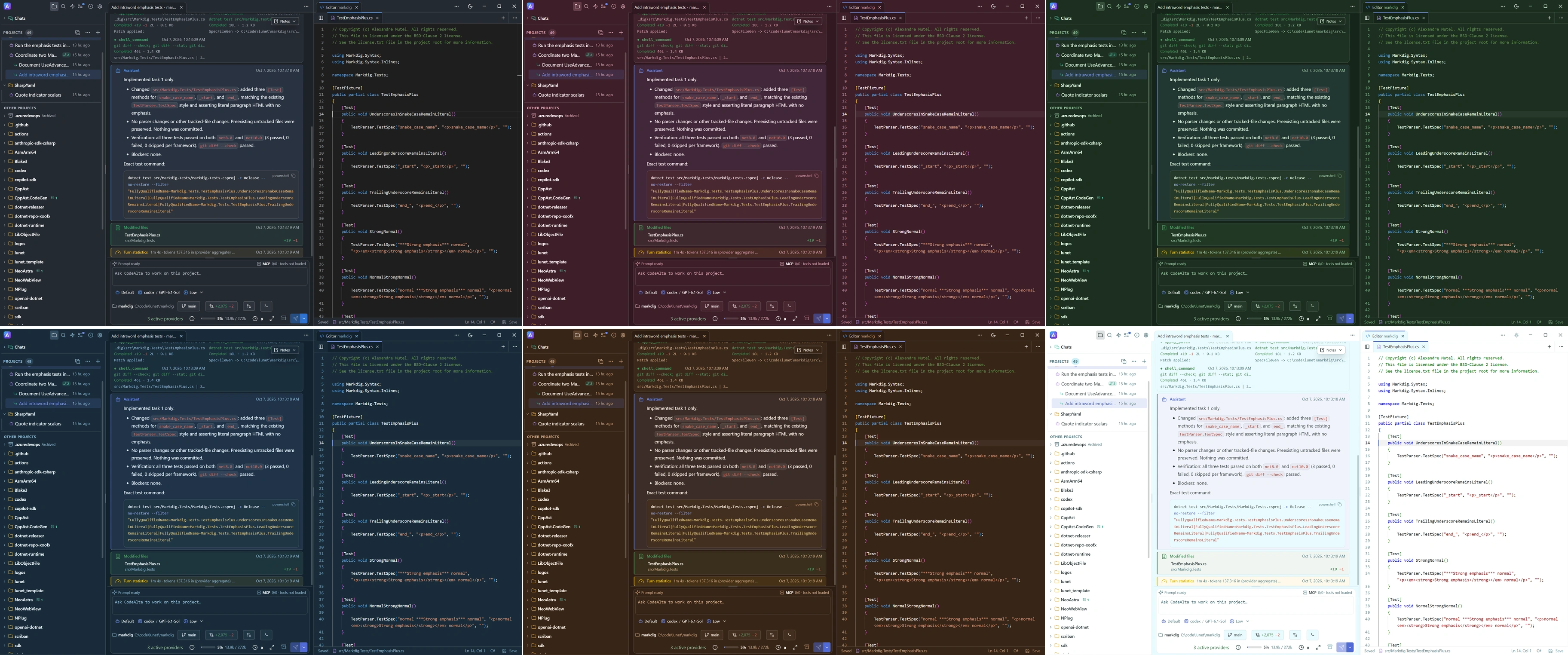 CodeAlta in several color themes in CodeAlta Desktop