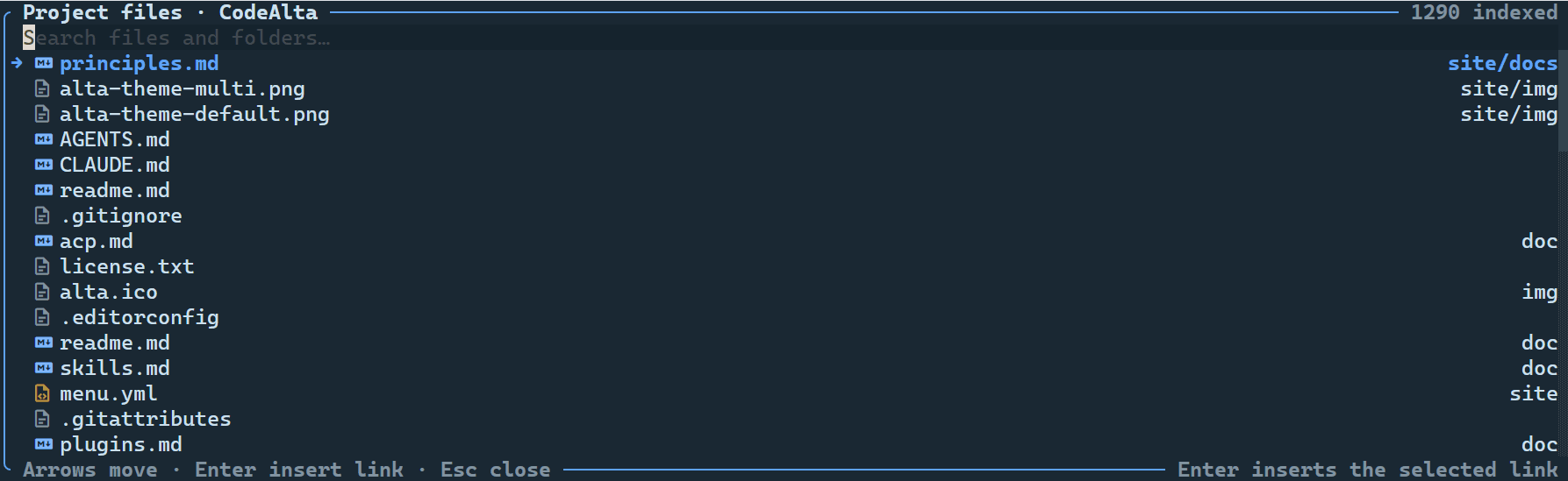 CodeAlta animated file selection dialog for attaching project files to a prompt